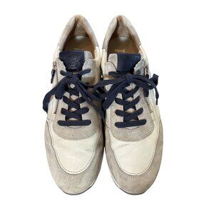 Paul Green Womens Ocean Beige & Navy Leather & Suede Sneakers Relaxed Fit - 7.5